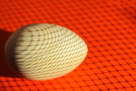 egg on a red background with a shadow. creative Easter background