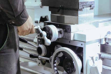 The CNC lathe machine. Turning machine for drilling with the drill tool and center drill tool. The hi-technology machining. CNC milling machine.の写真素材