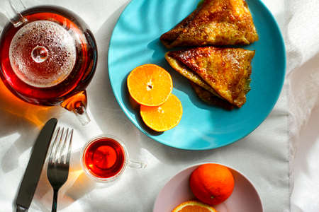 French crepe suzette with orange sauceの写真素材