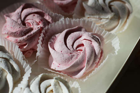 homemade marshmallows. berry and vanilla sweet dessert. selective focus