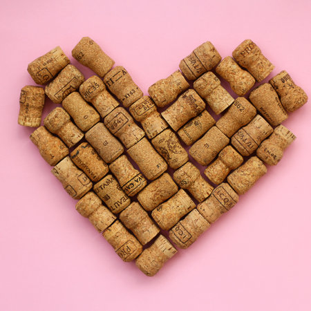 wine corks in the shape of a heart. love of wine and alcoholic beverages.の写真素材