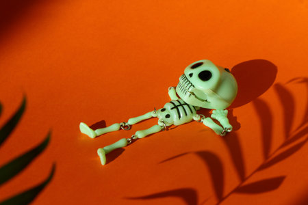 the skeleton lies in a relaxed position. a vacationer before Halloween.の写真素材