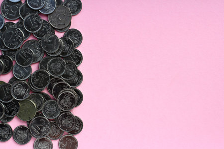 a lot of coins, russian ruble, counting money, economy concept, allocation of money, wealth