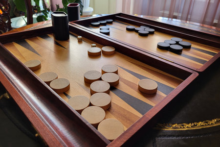 Close up of beautiful wood backgammon. board game