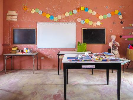 Classroom of primary school (Escola prim?ria) in Povoacao Velha, Boa Vista, Cape Verde, Africaのeditorial素材