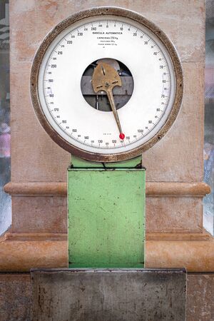Old industrial Libra in the covered market of Mercado Central / Mercat Central in Valencia, Spainの写真素材