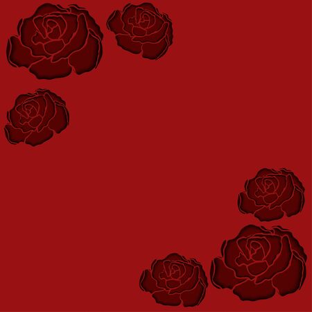 Red paper cut roses for backgrounds, cards, invitations, valentines day, wedding day, birthday card design and etc.のイラスト素材