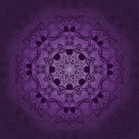Mandala card in purple colors for backgrounds, invitations, birthday cards, wallpapers and etc.のイラスト素材
