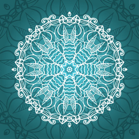 Illustration for Mandala card in turquoise  colors for backgrounds, invitations, birthday cards, wallpapers and etc. - Royalty Free Image