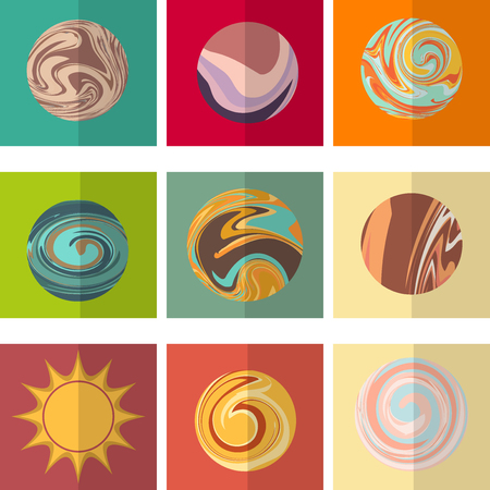 Absctract planets in retro colors for backgrounds, futuristic designs, cards, wallpapers and etc.のイラスト素材