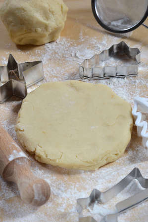 Preparation of the Christmas cookies  Confectionery tray of cookies with stampsの写真素材