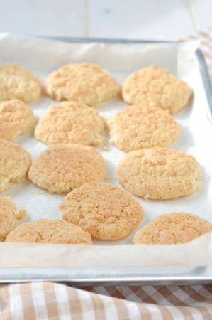Homemade cookies baked by confectionery tray の写真素材