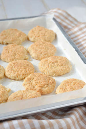 Homemade cookies baked by confectionery tray の写真素材