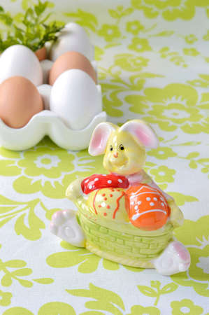 Egg white and beige colors in a ceramic box  Colorful Easter Bunny の写真素材