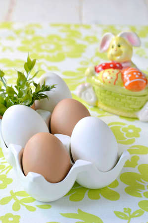 Egg white and beige colors in a ceramic box  Colorful Easter Bunny の写真素材