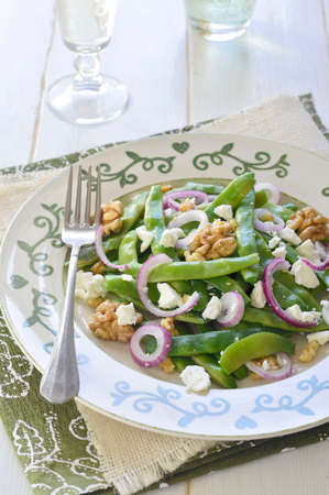 Green beans salad with Greek Feta cheese and walnuts の写真素材