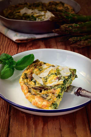 Italian Spinach and Green Asparagus Omelette (Omelette). Italian Cuisineの写真素材
