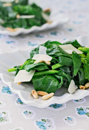 Spinach Salad with Parmesan Cheese, Close-upの写真素材