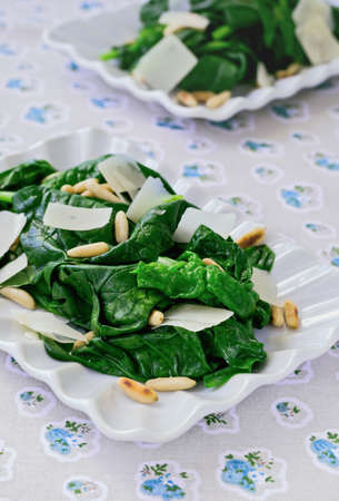 Spinach Salad with Parmesan Cheese, Close-upの写真素材