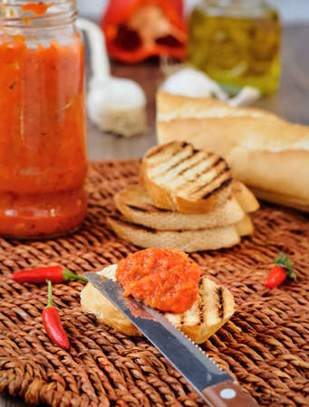 Appetizer, Red Pepper Relish. Close-up.の写真素材