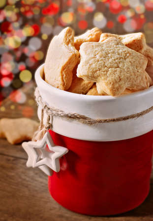 Homemade Christmas cookies, Festive table in rustic style. Christmas background.の写真素材