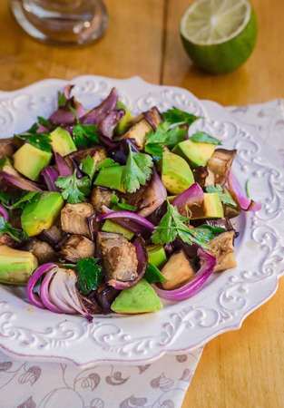 Eggplant (Aubergine) Salad. Avocado Salad.の写真素材