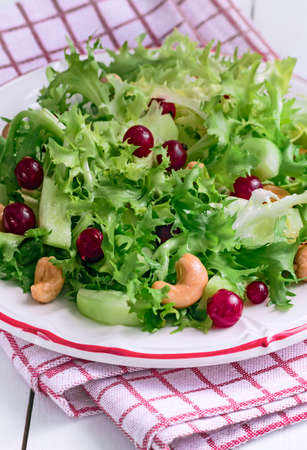 Summer Recipes, Fris? Salad with Red Currants and Cucumberの写真素材