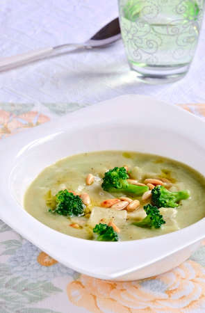 Broccoli and Pine Nut Soup, Cremy Broccoli Soup (Vegan)の写真素材