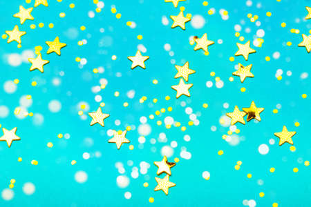 Trendy blue background with golden stars. The concept of celebrations, the Day of St. Valentine,...