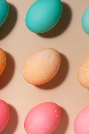 Easter eggs in trendy pastel colorsの写真素材