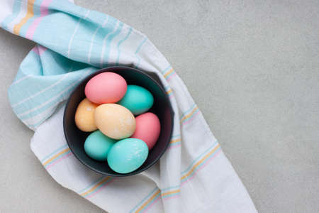 Easter eggs in trendy pastel colorsの写真素材