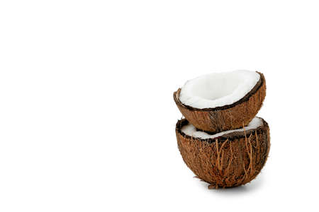 Pattern with two halves of the coconut shell on white background