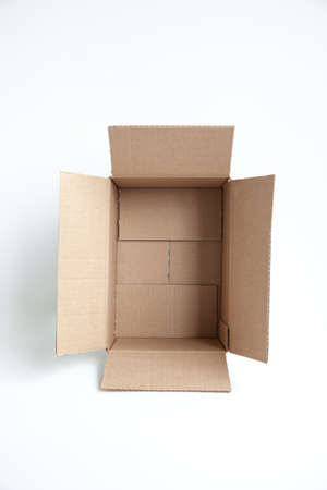 opening empty box on white background