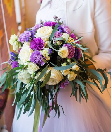Bride with bouquet, closeupの写真素材