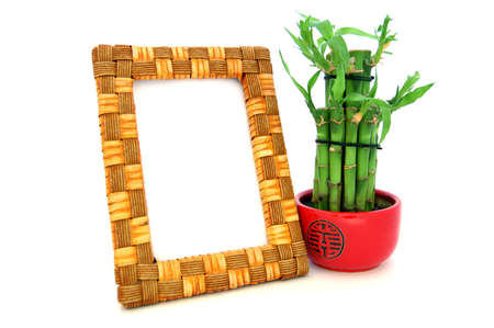 Wooden frame with bamboo for menu, pictureの写真素材