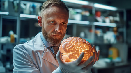 Neuroscientist holding brain in his handsの素材