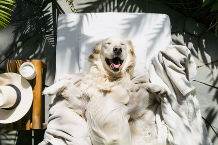 Cute dog resting at spa resortの素材