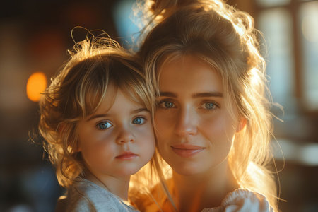 Portrait of a mother and daughter together in the sunlightの素材