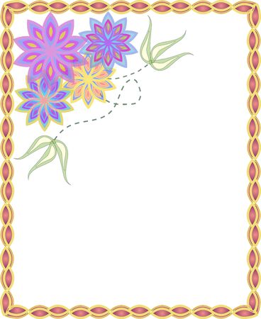 Rectangular frame with flowers in the cornerのイラスト素材