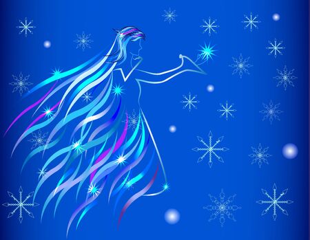 The girl in a flowing dress on a background of snowのイラスト素材