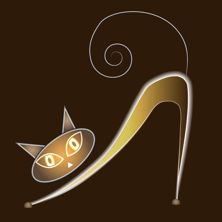 Glowing cat on a dark background  vectorのイラスト素材