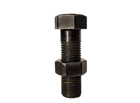 Large nut bolt for track machinery isolated on the white background