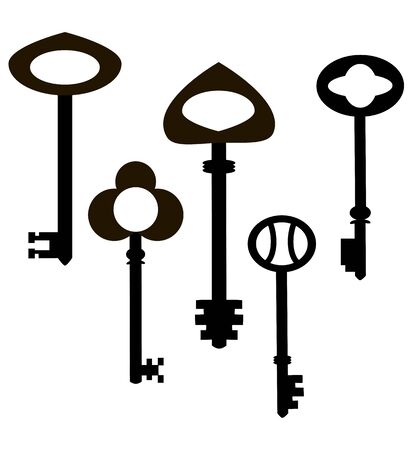 Old five black keys on a white background.のイラスト素材