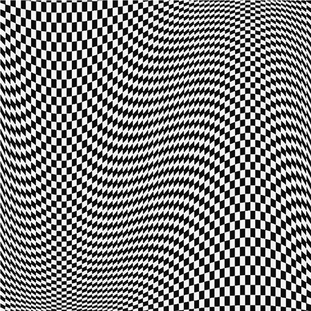 Checkered black and white wavy background. Abstract vector background