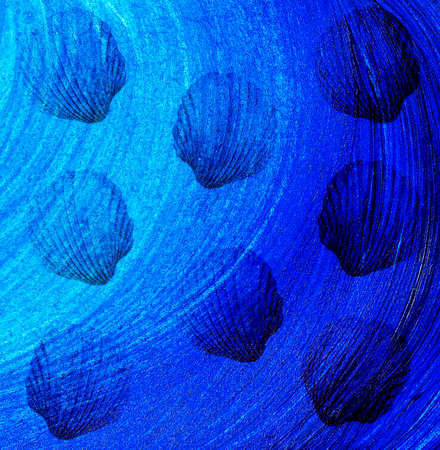 Blue background with shells. Abstract sea backgroundの写真素材