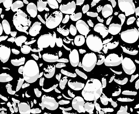 Abstract black and white background with ovals. White stones on black background. illustration