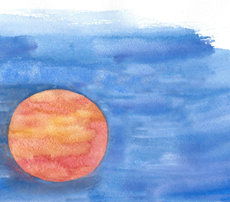 Red circle on a blue background. watercolor paintingの写真素材