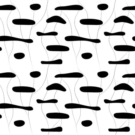 Pattern with black spots and stripes. Monochrome doodle vector seamlessのイラスト素材