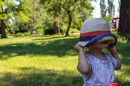 Baby wearing a modern hatの写真素材