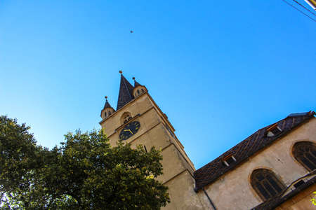 Perspective church view from bottom to topの写真素材